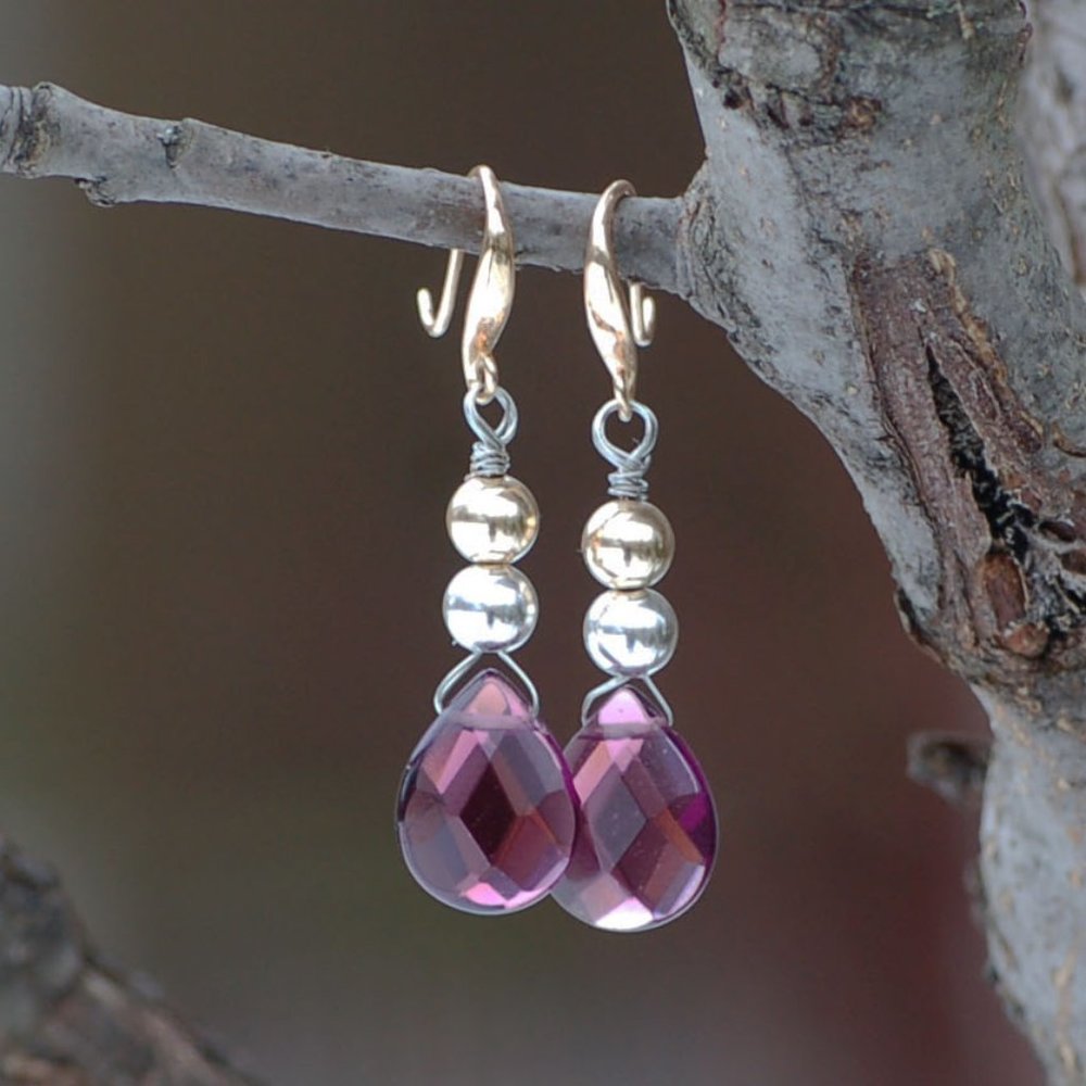 Garnet Gold and Silver Earrings